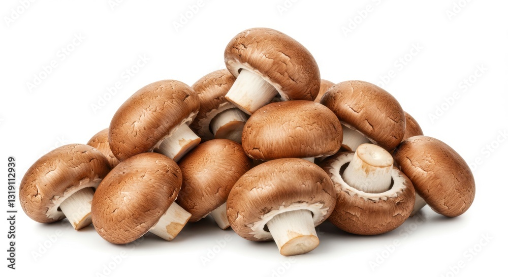 Close-up of Brown Mushrooms Isolated on White Background Close-up of Brown Mushrooms Isolated on White Background
