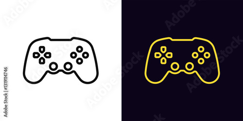 Outline gamepad icon, with editable stroke. Wireless joystick for arcade games, videogame station controller. Wireless gamepad, computer games, play console, cybersport club, gaming zone. Vector icon