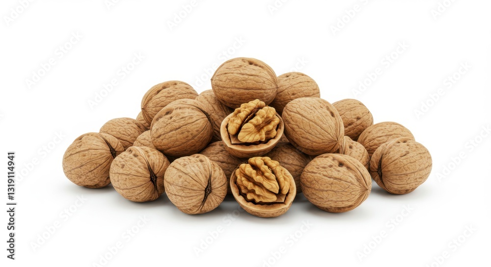 Pile of Raw Walnuts on White Background Pile of Raw Walnuts on White Background