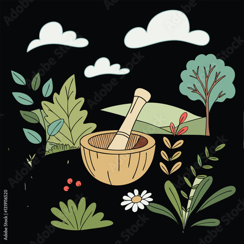 Herbal and alternative medicine concept with natural healing elements