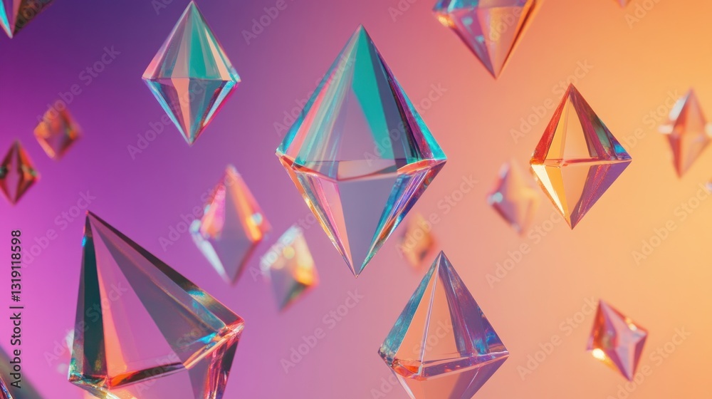 Abstract Digital Art: Floating Prisms in a Vibrant Gradient Abstract Digital Art: Floating Prisms in a Vibrant Gradient