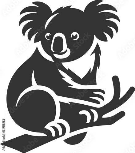 Koala sitting on a tree branch, looking sideways animal vector