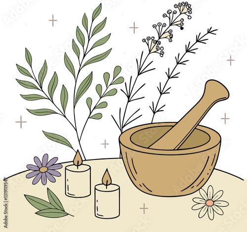 Herbal and alternative medicine concept with natural healing elements