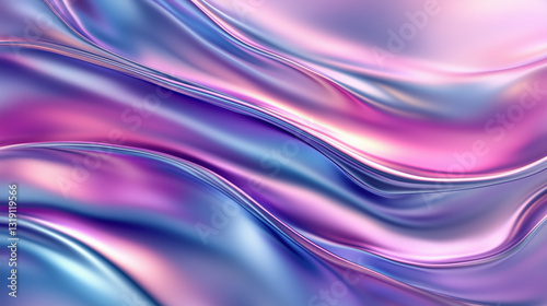 Shiny metallic fabrics, holographic effects, flowing silks, abstract backgrounds