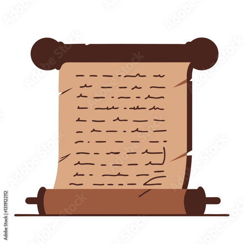 Ancient scroll icon with text, historical knowledge concept