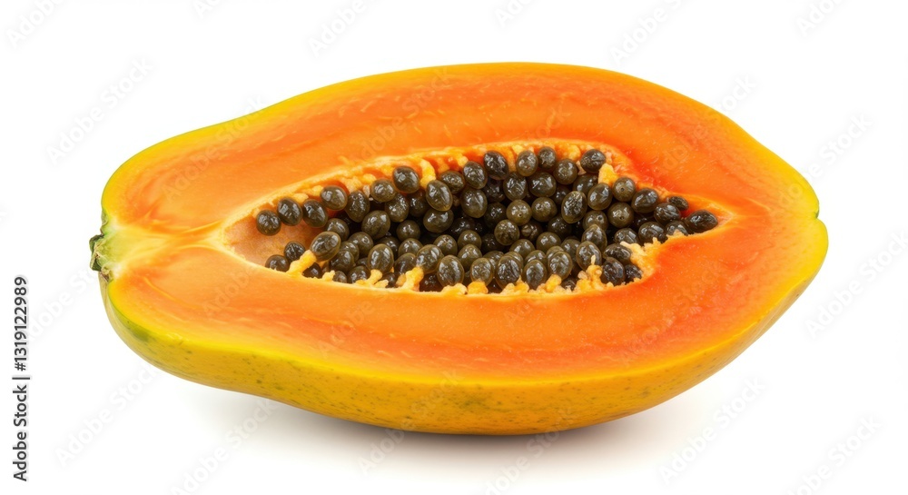 Sliced Open Ripe Papaya on White Background Sliced Open Ripe Papaya on White Background