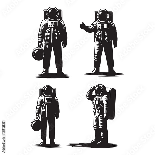 Astro Pioneer Astronaut silhouette, stepping into the void - Astronaut illustration - Minimalist Astronaut vector - Profession silhouette
