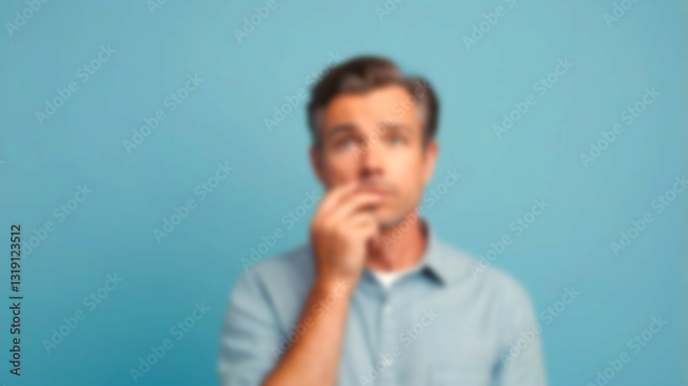 Blurred background showcasing a person immersed in thought, paired with a light blue backdrop encouraging mindfulness and clarity Blurred background showcasing a person immersed in thought, paired with a light blue backdrop encouraging mindfulness and clarity