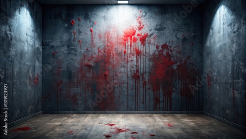 Bloody splatter on a dark gray wall , investigation, dark decor ,  investigation, dark decor , suspense photo