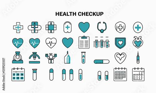 A modern vector-style illustration featuring a set minimalist health checkup icons, easily editable.