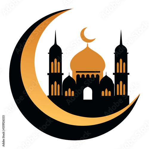 Vector logo of the mosques and the word Eid Mobarak & Ramadan Karim.