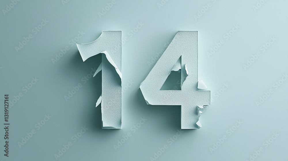 weathered 14 number with textured torn paper effect