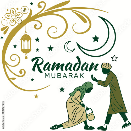 Vector logo of the mosques and the word Eid Mobarak & Ramadan Karim.