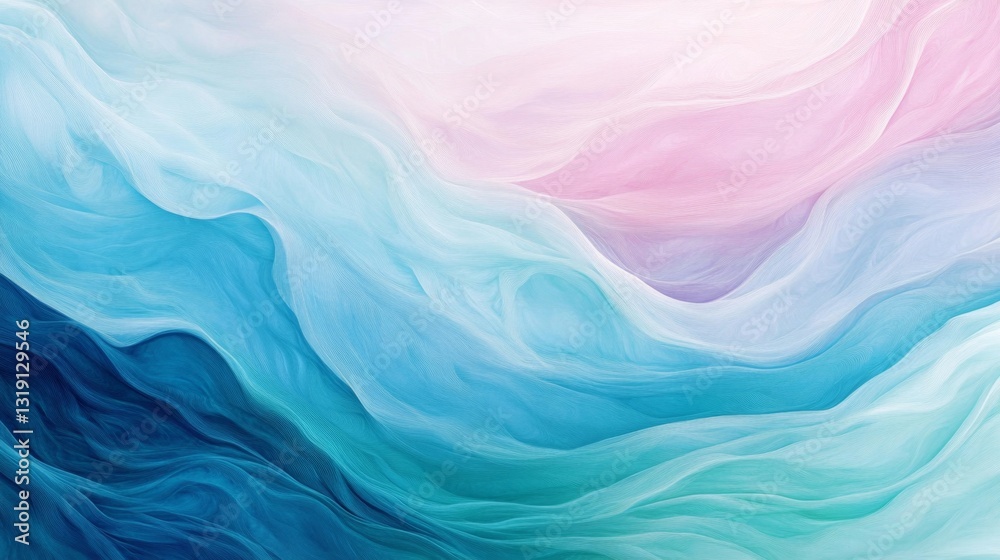 Fototapeta premium A serene abstract gradient with pastel pink, blue, and green tones, flowing harmoniously in soft waves for a tranquil, modern design.