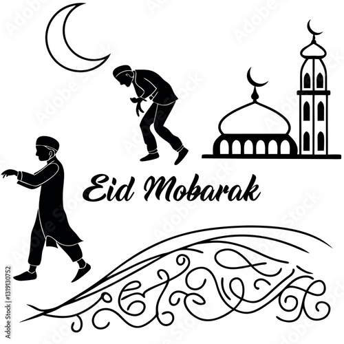 Vector logo of the mosques and the word Eid Mobarak & Ramadan Karim.