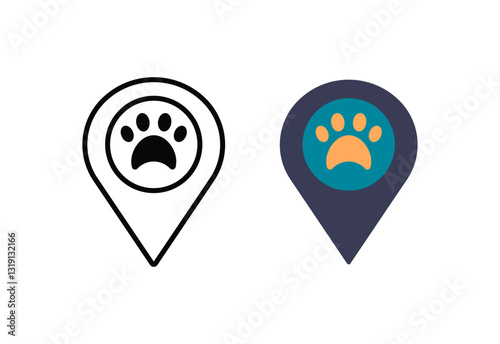 pet location icon set, map pointer paw print icon