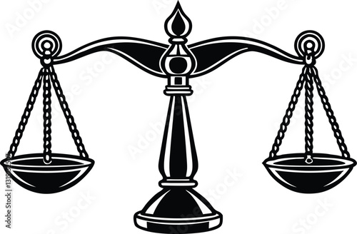 A black and white silhouette of a set of scales