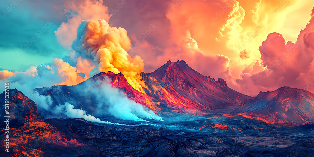 Fototapeta premium Dramatic Volcanic Landscape with Glowing Lava Cracks for Fiery Earth Fury and Extreme Nature