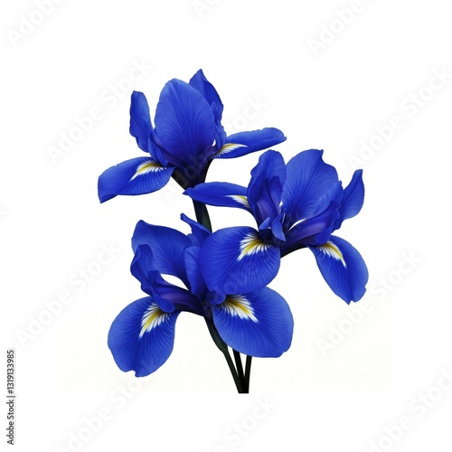 Blue iris flowers blooming on white background