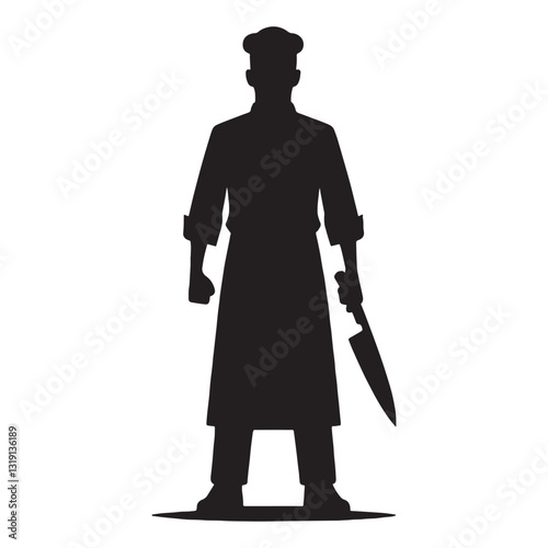 Refined Butcher silhouette, perfecting the science of butchery - Butcher illustration - Minimalist Butcher vector - Profession silhouette
