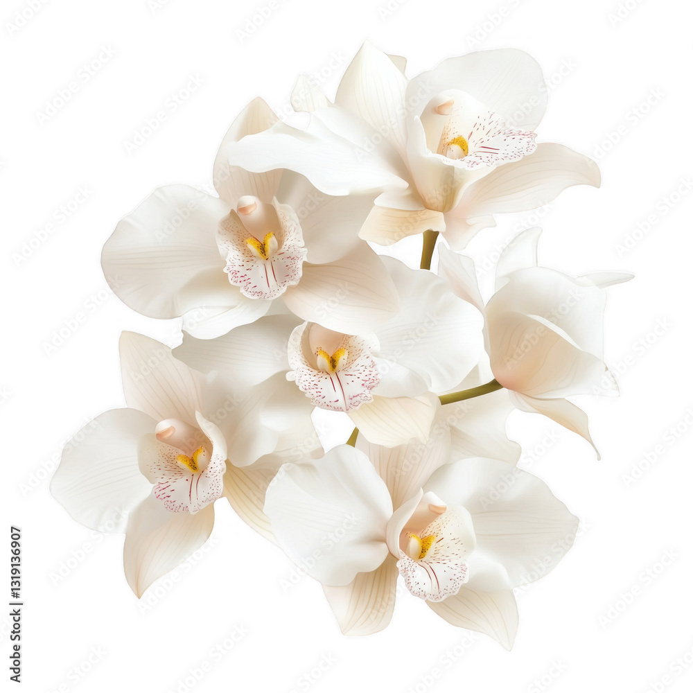 Fototapeta premium A cluster of delicate white orchids showcasing intricate details in their petals and a natural elegance.