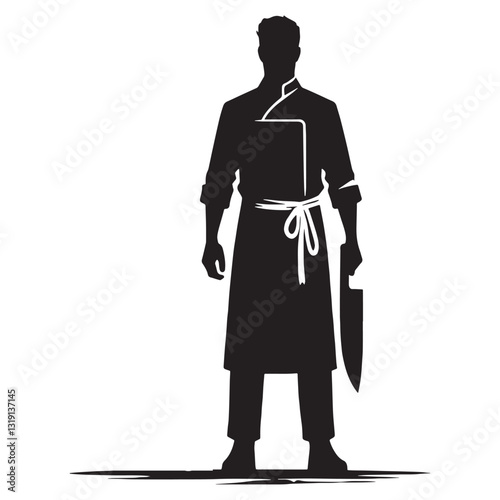 Precision Butcher silhouette, carving meat with mastery - Butcher illustration - Minimalist Butcher vector - Profession silhouette
