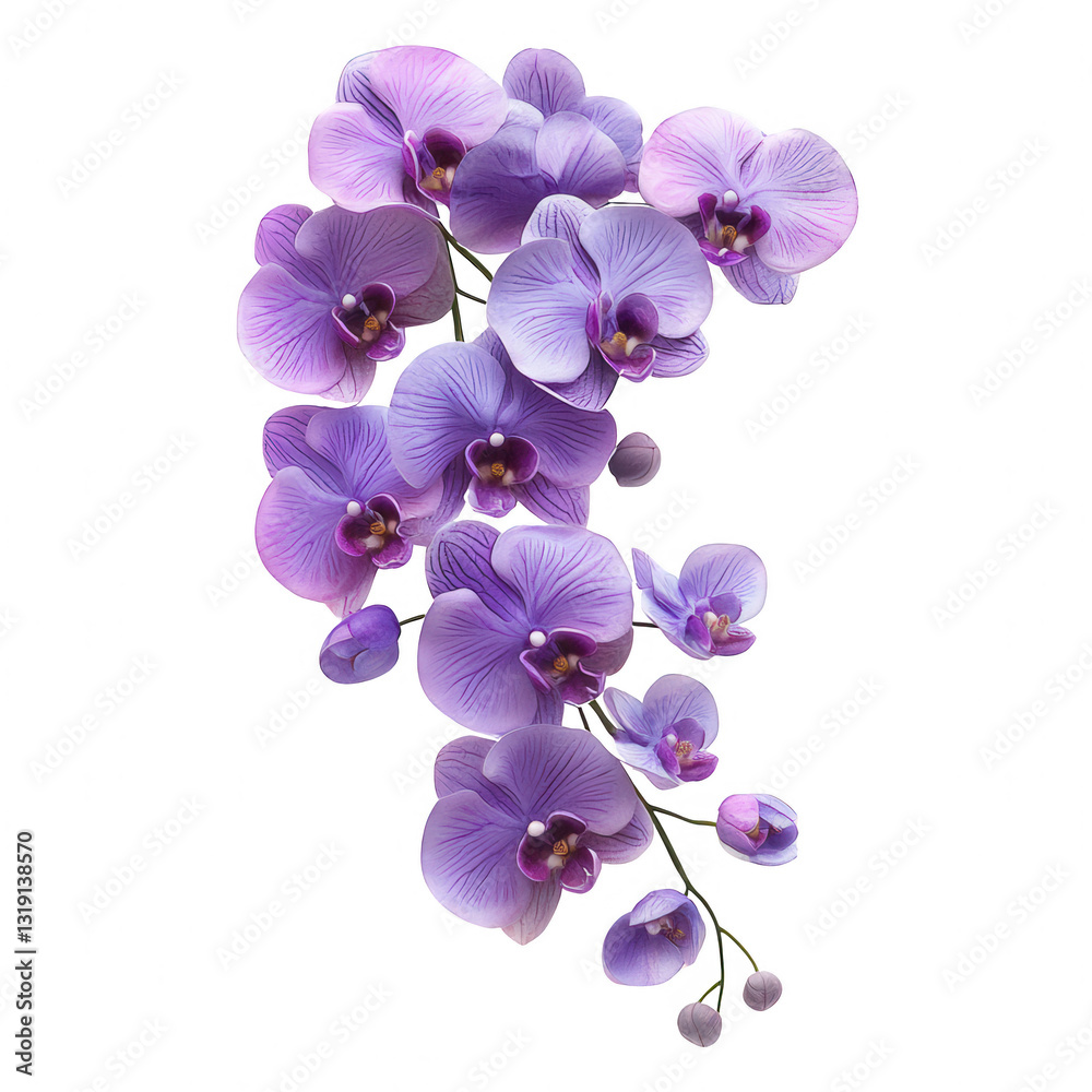 Fototapeta premium A cluster of vibrant purple orchids with intricate petal patterns and delicate shapes.