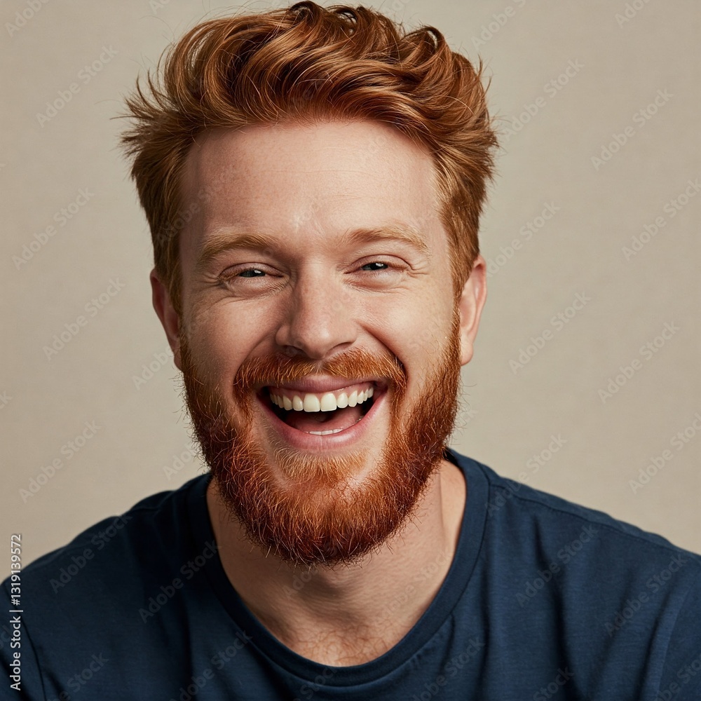 Expressive Redhead Bearded Man Laughing Cheerfully Expressive Redhead Bearded Man Laughing Cheerfully