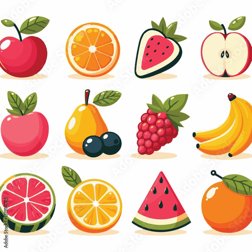 fruit, fresh, food, illustration, juicy, summer, healthy, background, lemon, organic, diet, vegetarian, sweet, dessert, orange, vector, berry, nutrition, vegan, isolated, citrus, tropical, apple, kiwi
