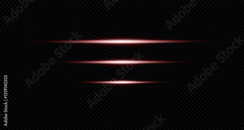 Laser lines of light. Horizontal neon light. Horizontal neon red speed lines. Glowing stripes. Laser beams. Light lines of movement and speed in neon colour. Beautiful flashes and sparks.