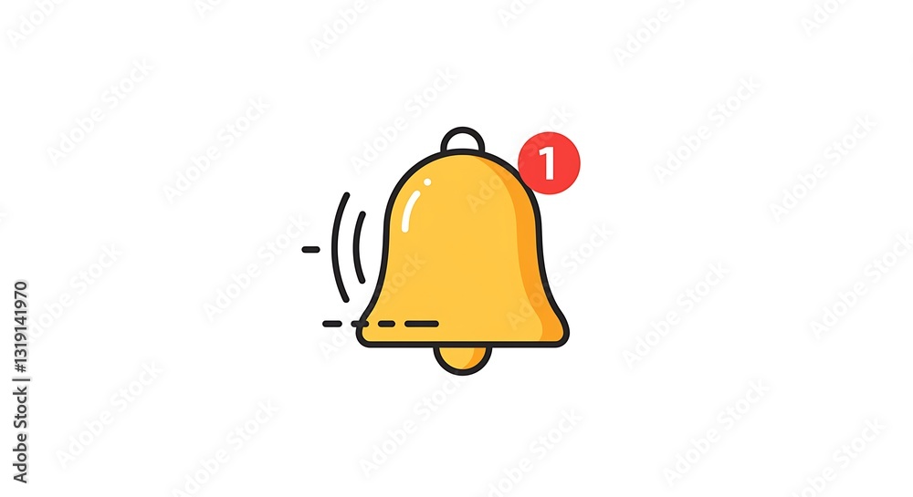 Flat-design bell icon representing notifications on a white background Flat-design bell icon representing notifications on a white background