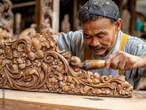 experienced carpenters are using spokeshave to decorate the woodwork