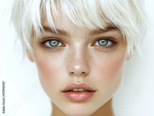 Fashion Stylish Beauty Portrait Vogue style woman white short hair beauty and elegance in fashionable city life