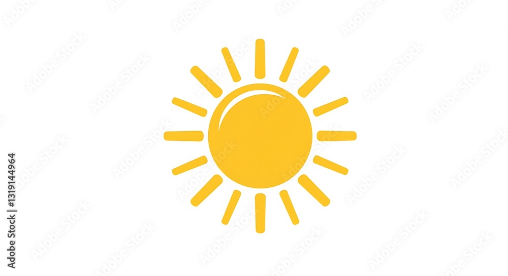 Fototapeta premium Simple sun icon with bright yellow tones on a white background
