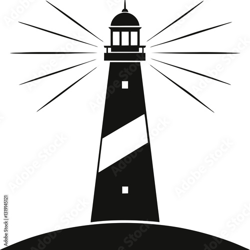 light from a lighthouse silhouette vector illustration