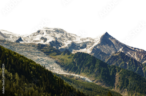 Hike from Chamonix up to La Jonction glacier des Bossons. Mont Blanc Massif, French Alps, Bosson Glacier, France, Europe.mountain landscape isolated on transparent background