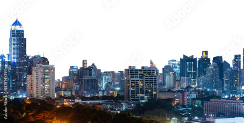 Принти на полотні Bangkok city skyline featuring illuminated skyscrapers and modern architecture against a white background