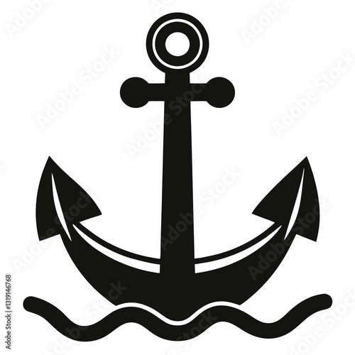 ship anchor resting on shore silhouette vector illustration
