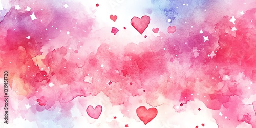 Watercolor Heartscape: Romantic Pink and Purple Clouds