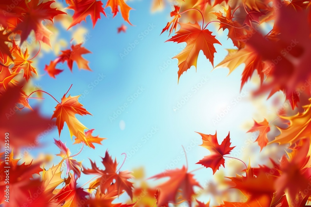 Orange fall leaves in park, autumn natural background. Neural network ai generated Orange fall leaves in park, autumn natural background. Neural network ai generated