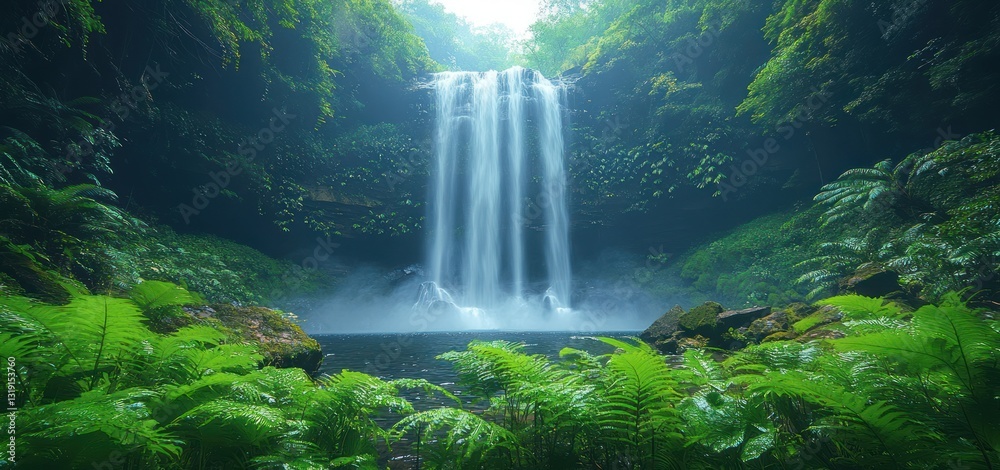Serene Waterfall in Lush Rainforest Serene Waterfall in Lush Rainforest