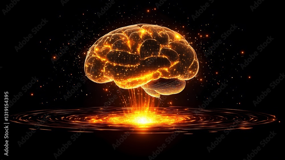 Fototapeta premium Cognitive load theory represented by a brain weighed down by a glowing digital load, balancing complexity and information processing