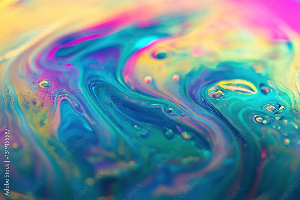 Dynamic iridescent gradient blending blue, green, and pink with fluid light effect