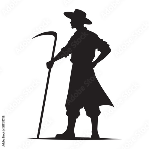 Tough Farmer silhouette, resilient against nature’s unpredictability - Farmer illustration - Minimalist Farmer vector - Profession silhouette
