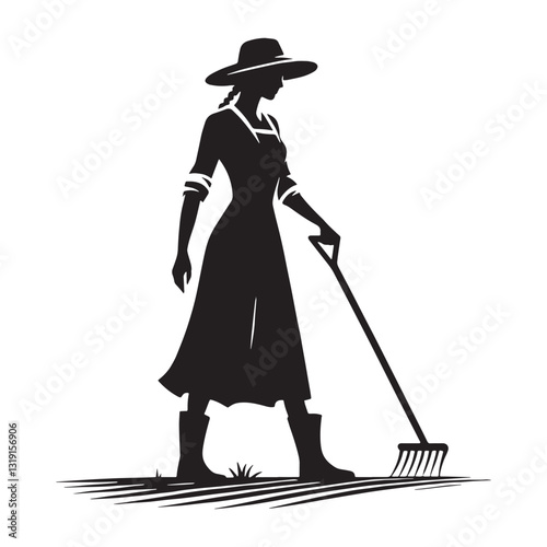Bountiful Harvest Farmer silhouette, bringing abundance from the fields - Farmer illustration - Minimalist Farmer vector - Profession silhouette
