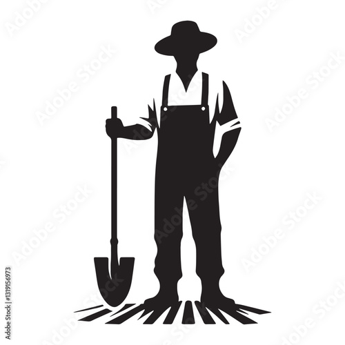 Plowing Farmer silhouette, breaking new ground with dedication - Farmer illustration - Minimalist Farmer vector - Profession silhouette
