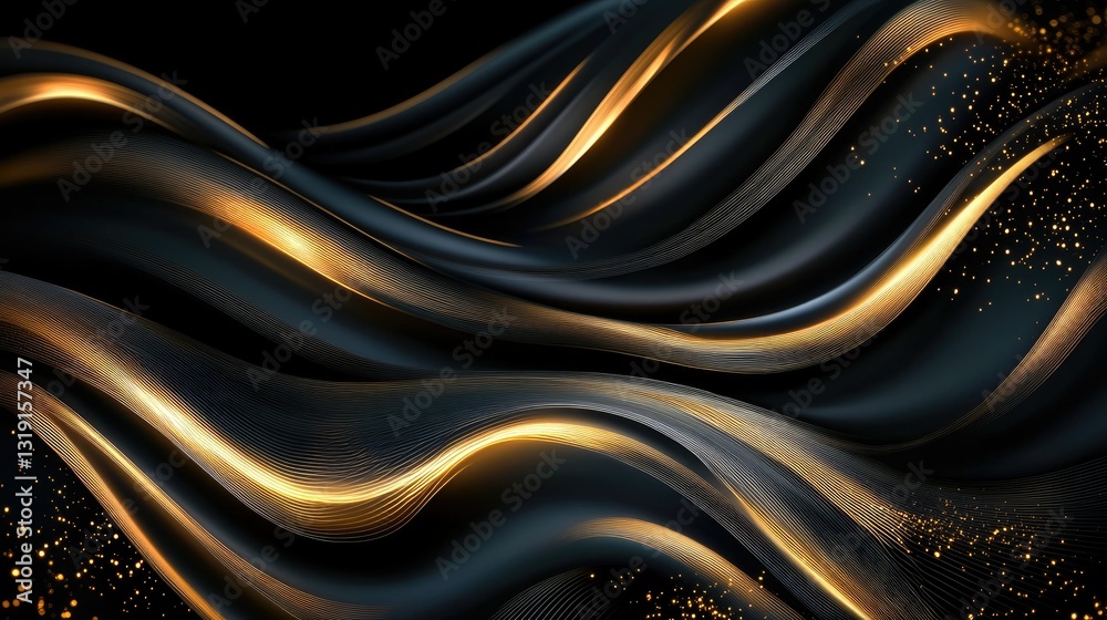 Fototapeta premium Dark abstract background with elegant golden lines and subtle lighting