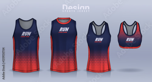 Sleeveless shirt sport design template, jersey mockup for Men's and Women's, Running singlet, basketball Tank top.