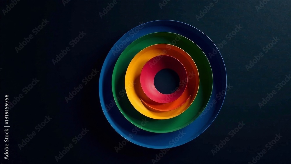 Abstract concentric circles of vibrant hues, layered in a captivating visual pattern, showcasing a dynamic interplay of color and form against a deep blue background. Abstract concentric circles of vibrant hues, layered in a captivating visual pattern, showcasing a dynamic interplay of color and form against a deep blue background.