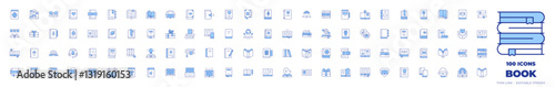 100 Book Icons Collection. Line Duotone style, editable stroke. book, audio book, books, world book day, cook book, guide book, science book, contact book, note